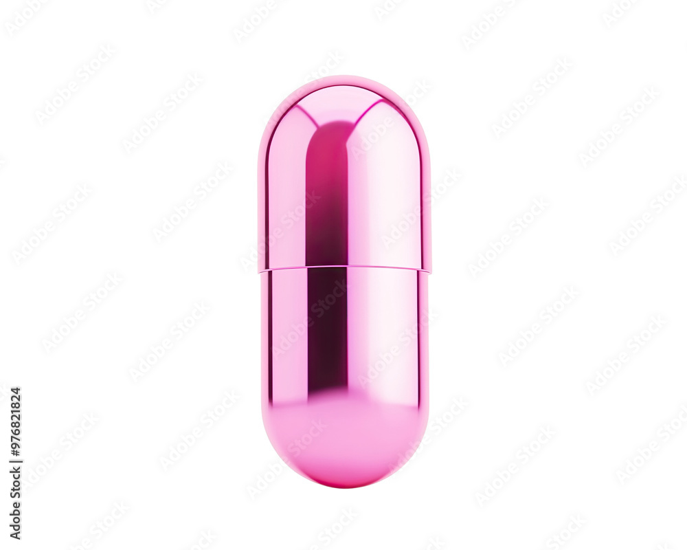 A vibrant pink capsule showcasing a glossy finish A vibrant pink capsule showcasing a glossy finish