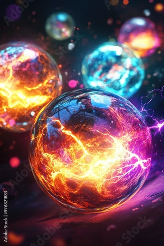 Glowing Orbs on Black Background