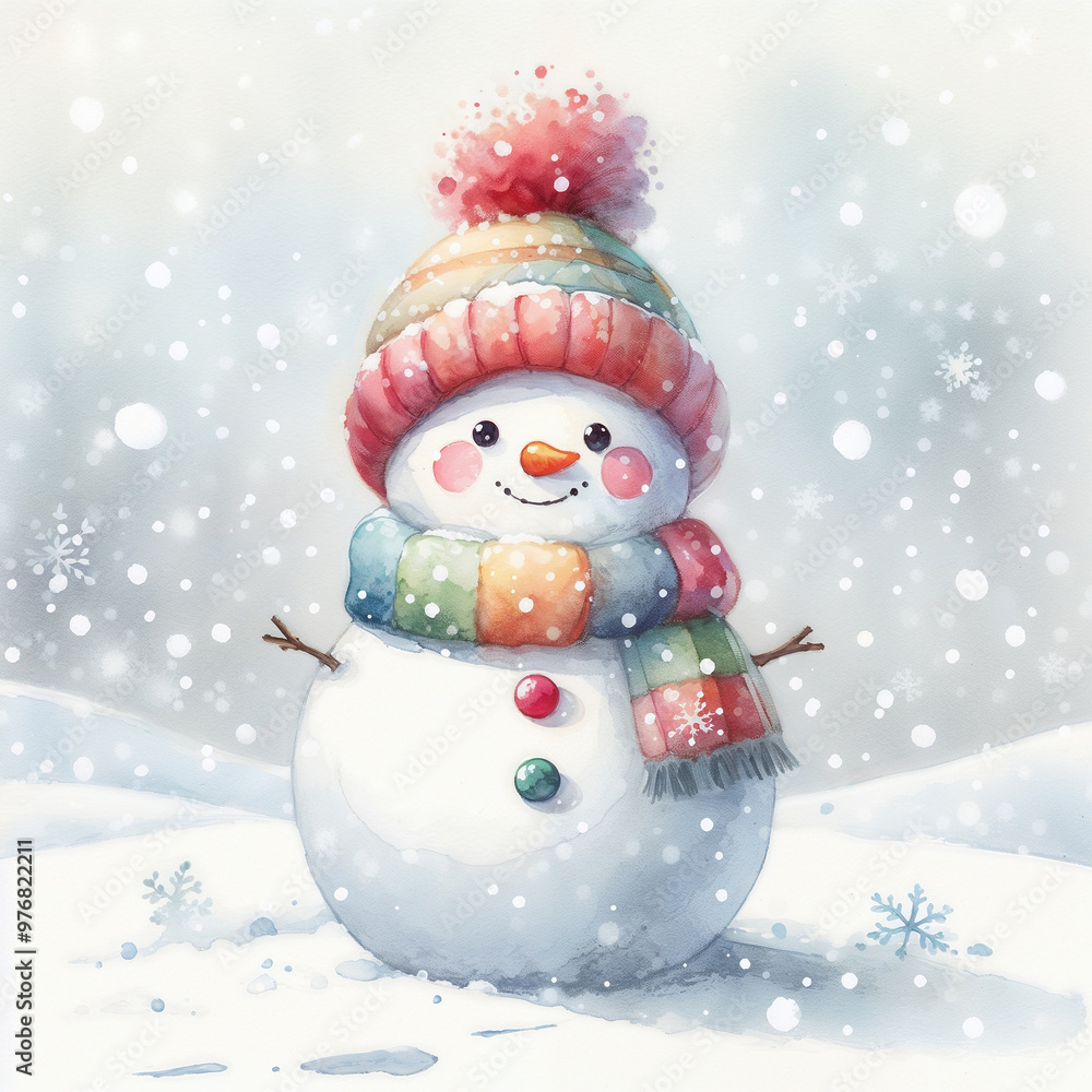 Cute cartoon snowman on white background. AI Cute cartoon snowman on white background. AI