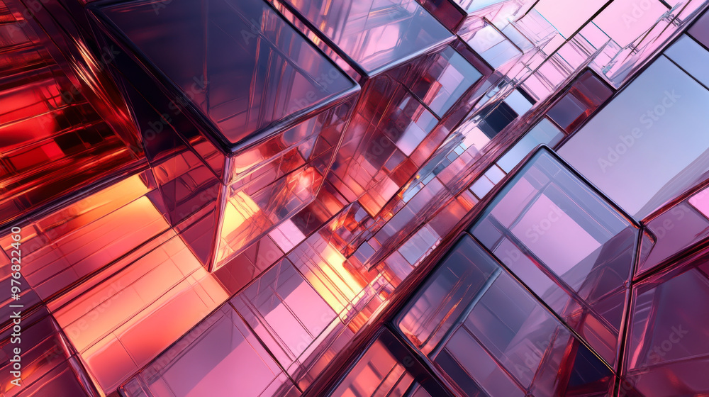 Abstract geometric design featuring vibrant colors and translucent shapes in a futuristic setting during twilight Abstract geometric design featuring vibrant colors and translucent shapes in a futuristic setting during twilight