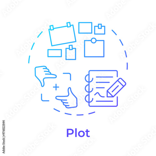 Plot multi color concept icon. Story board, storytelling. Cinematography, film plot. Round shape line illustration. Abstract idea. Graphic design. Easy to use in infographic, presentation