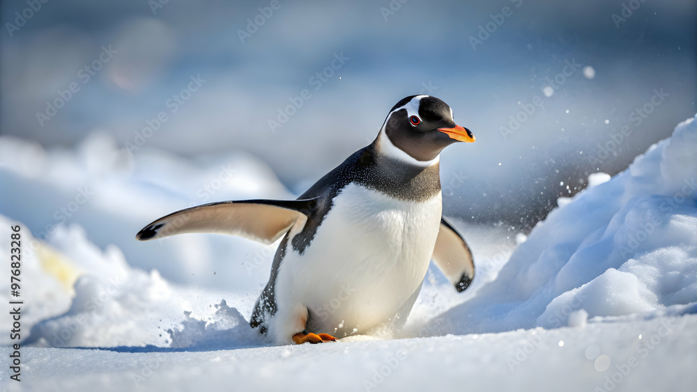 Playful penguin sliding on snowy terrain, penguin, snow, winter, cold, ice, Antarctic, wildlife, animal, cute, happy Playful penguin sliding on snowy terrain, penguin, snow, winter, cold, ice, Antarctic, wildlife, animal, cute, happy