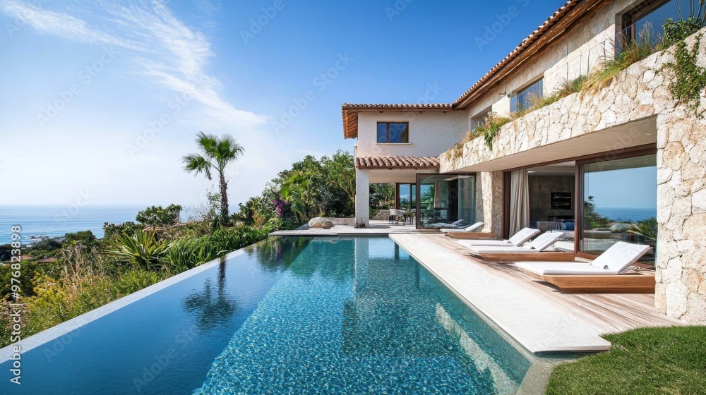 Fototapeta premium Modern Luxury Villa with Infinity Pool and Ocean View