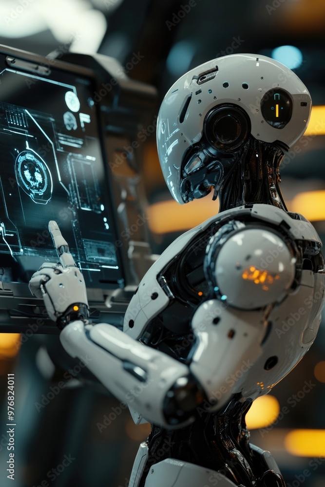 Fototapeta premium Robot with Computer Screen