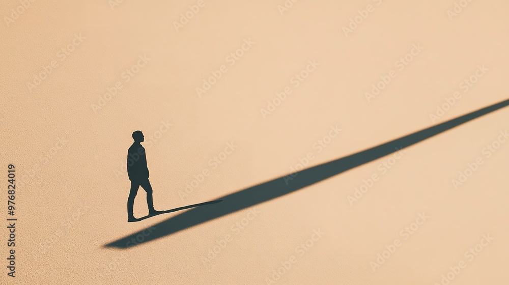 Minimalistic silhouette of a person casting a shadow on a beige background, highlighting simplicity and elegance in design and photography. Minimalistic silhouette of a person casting a shadow on a beige background, highlighting simplicity and elegance in design and photography.