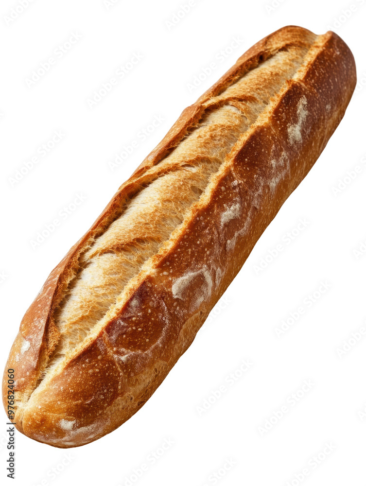 Classic French baguette with crunchy crust and soft interior on transparent background. Classic French baguette with crunchy crust and soft interior on transparent background.