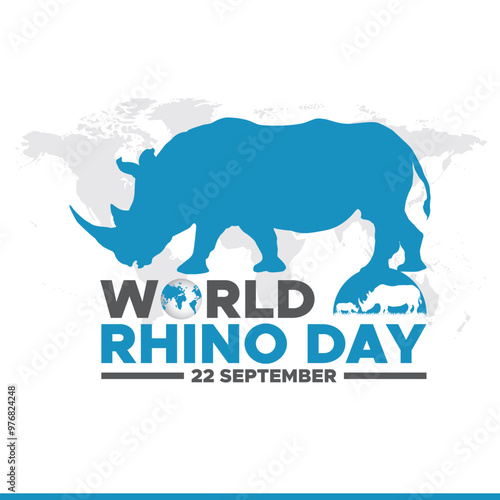 World Rhino day, 22 September, Rhino day social media template design, banner, ads, post, reel, flyer, poster, banner ads design, vector or stock illustration. Rhino day design. photo