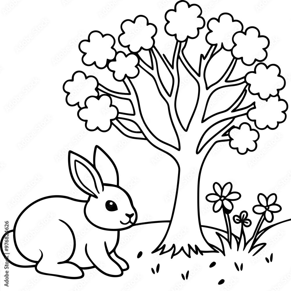 Obraz premium Hand draw bunny rabbit outline illustration for colouring book
