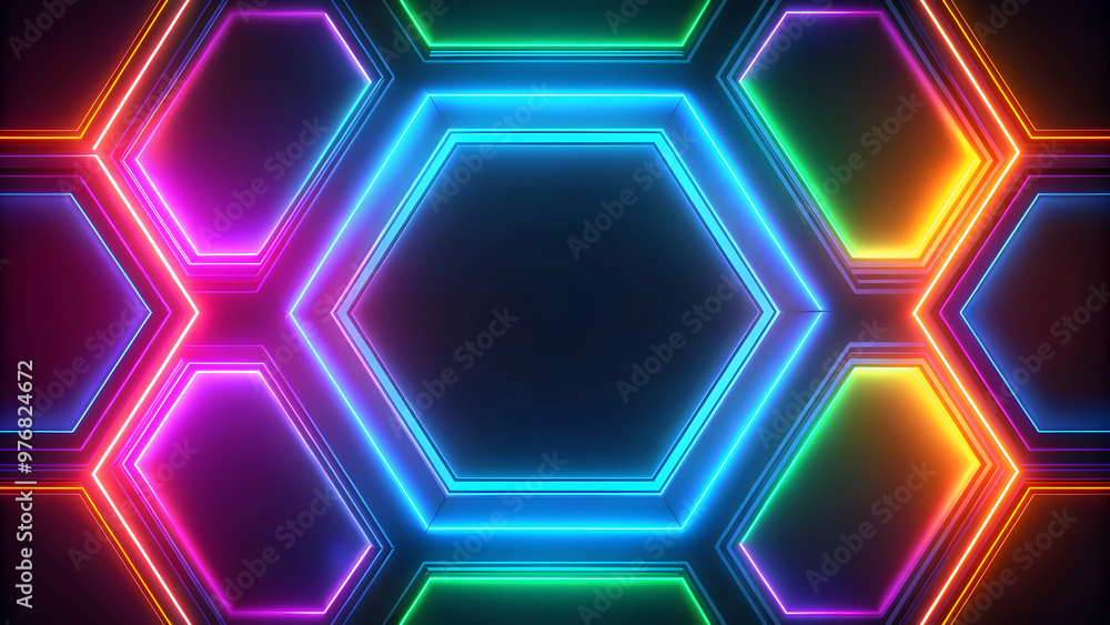 Futuristic hexagonal neon pattern in vibrant colors on black background, futuristic, hexagonal, neon, pattern Futuristic hexagonal neon pattern in vibrant colors on black background, futuristic, hexagonal, neon, pattern