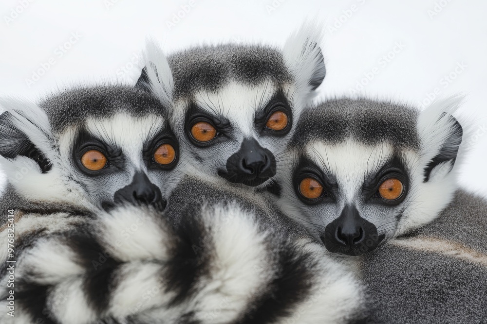 Close-up Portrait of Three Curious Lemurs Close-up Portrait of Three Curious Lemurs