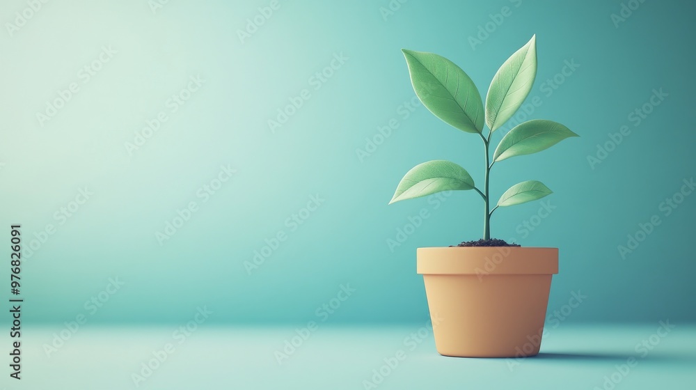 Playful Gardening Icon with Lush Green Plant in Pot - 3D and 2D Illustrated Cartoon Style for Apps and Education with Copy Space Playful Gardening Icon with Lush Green Plant in Pot - 3D and 2D Illustrated Cartoon Style for Apps and Education with Copy Space