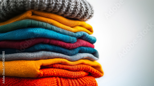 Isolated Mockup of Colorful Garments on White Plain Background with Copy Space