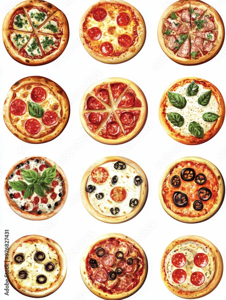 Various Pizzas with Toppings Various Pizzas with Toppings