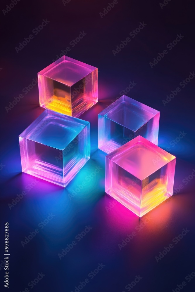 Glowing Cubes on Dark Surface Glowing Cubes on Dark Surface