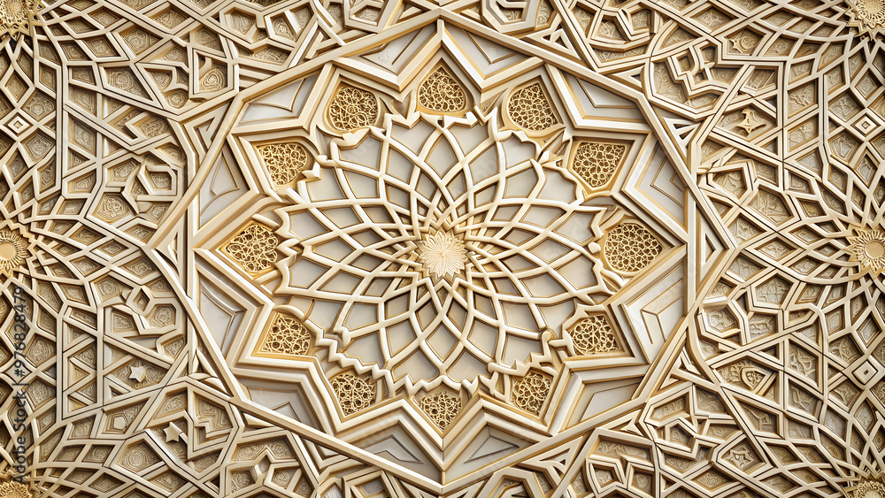 Obraz premium Ornate architectural pattern featuring intricate geometric details, architecture, design, symmetry, decorative