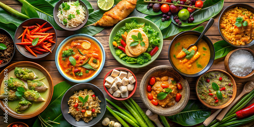 Wallpaper Mural Authentic Thai food dishes with vibrant colors and bold flavors, Thai cuisine, spicy, savory, herbs, street food, noodles Torontodigital.ca