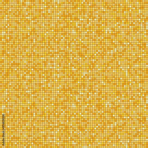 Disco gold tiles, shiny mosaic halftone sparkles. Vibrant paillette background. Sequin texture, Metallic yellow orange decoration, light effect.