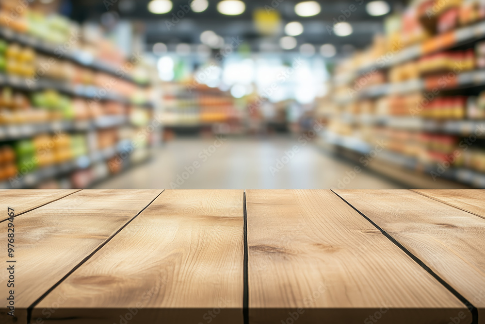 Close-up of a wooden surface in the foreground with a blurred view of a busy supermarket aisle and shelves in the background.
Close-up of a wooden surface in the foreground with a blurred view of a busy supermarket aisle and shelves in the background.