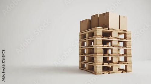 Several carton boxes are evenly stacked on a double-decked pallet in a 3D rendering, isolated against a white background. The arrangement highlights packaging and delivery processes, representing carg