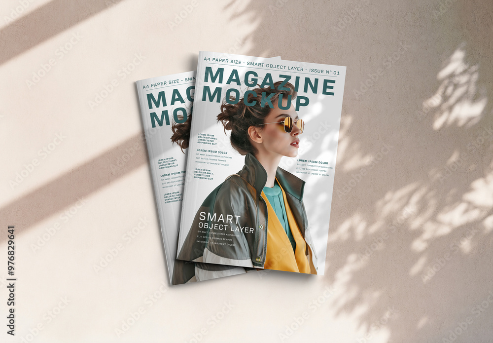 Two Isolated Magazine Covers with Editable Soft Shadows Mockup Stock ...