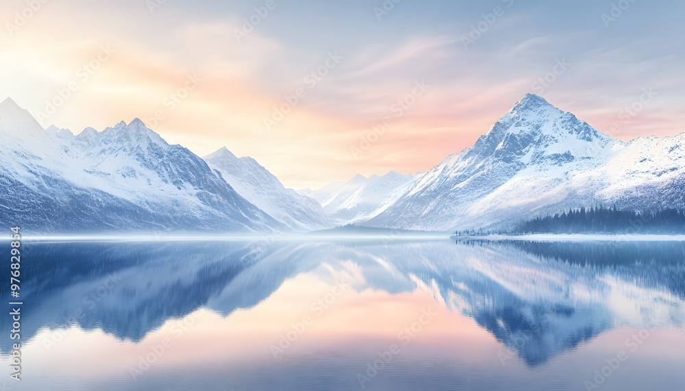 Nature Bliss: A serene mountain landscape with a lake reflecting the snowy peaks at sunrise