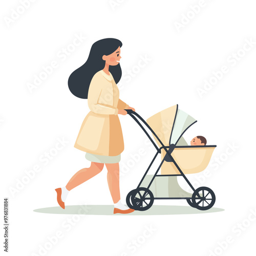 A woman strolling a stroller