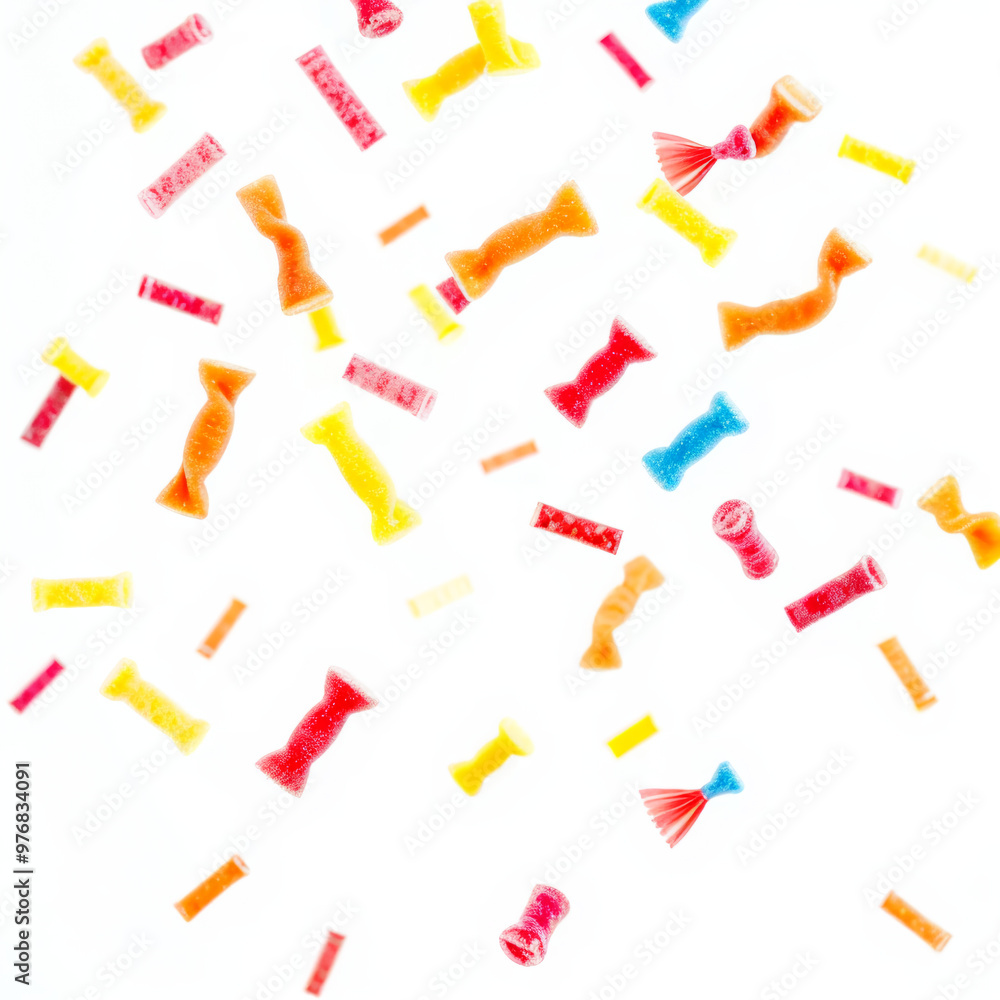 Colorful gummy candies floating in the air Colorful gummy candies floating in the air