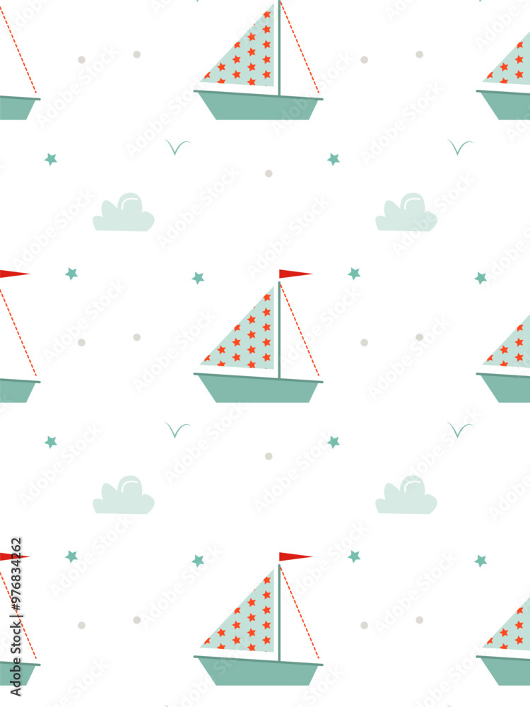 background for the nursery on the sea theme with a ship, clouds and seagulls background for the nursery on the sea theme with a ship, clouds and seagulls