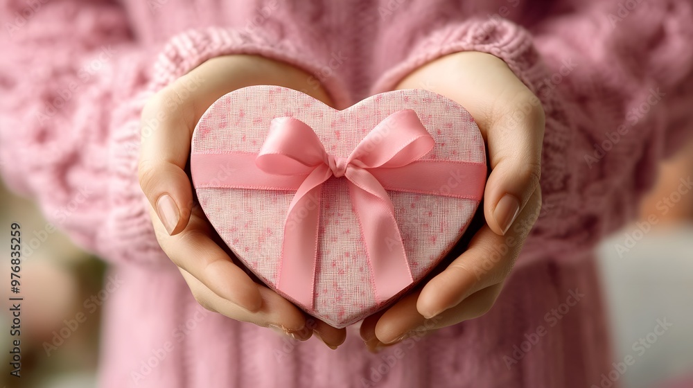 Hands Holding a Heart-Shaped Gift Box: A pair of hands holding a heart-shaped gift box with a bow, set against a romantic, soft-focus background.
Hands Holding a Heart-Shaped Gift Box: A pair of hands holding a heart-shaped gift box with a bow, set against a romantic, soft-focus background.