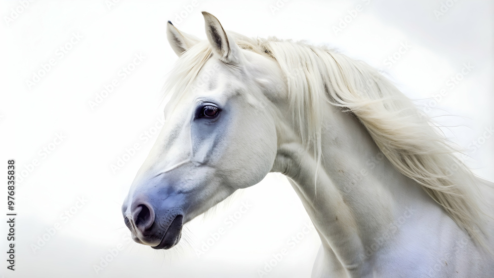 White horse close up headshot isolated on white background, White horse, close up, headshot, isolated, white background White horse close up headshot isolated on white background, White horse, close up, headshot, isolated, white background