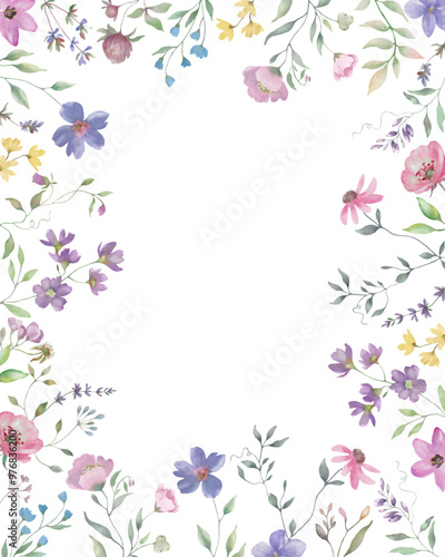 Watercolor floral frame. Hand drawn illustration. Vector EPS.