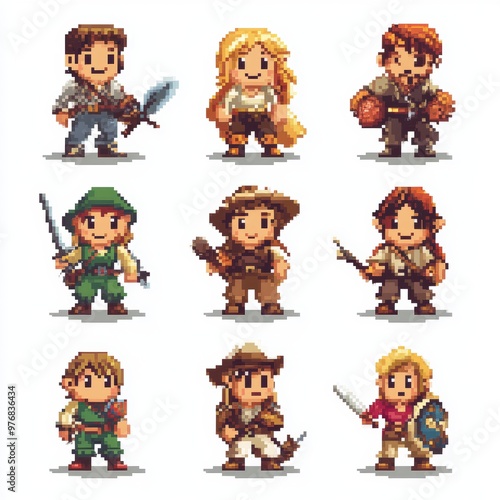 Pixel Art Character Set  Fantasy RPG Adventurers photo