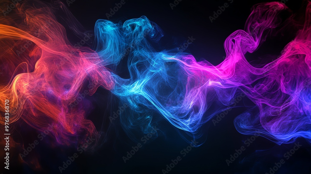 Abstract colorful smoke swirls against a black background. Abstract colorful smoke swirls against a black background.