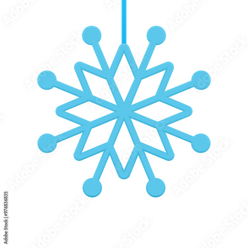 Amazing glossy ornamental blue snowflake realistic decorative design 3d template vector illustration. Tenderness cute circled pattern winter iced symbol of magic Christmas New Year celebration