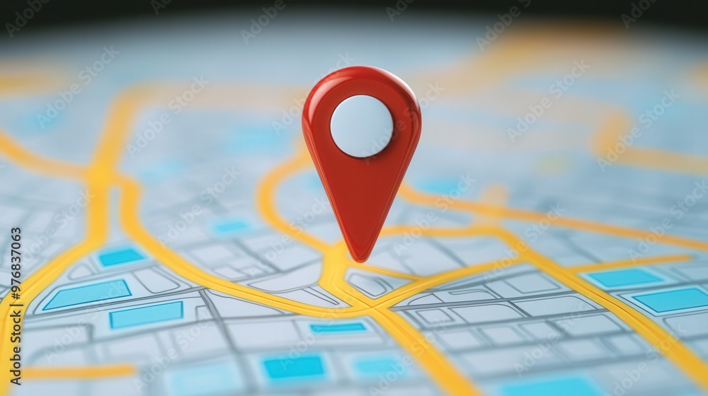 Digital map interface featuring a pinned location, showcasing a clean, flat design with vibrant colors and intuitive layout for easy navigation and exploration. Digital map interface featuring a pinned location, showcasing a clean, flat design with vibrant colors and intuitive layout for easy navigation and exploration.