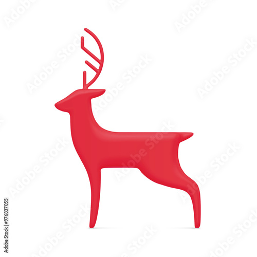 Classic north deer red bauble statuette decorative design side view realistic vector illustration. Luxury horned animal toy 3d template for Christmas tree or interior decor winter symbol