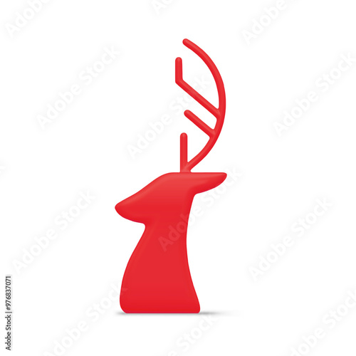 Luxury red north deer head with horns traditional Christmas bauble side view realistic vector illustration. Expensive festive winter holiday statuette Santa Claus animal portrait jewelry design