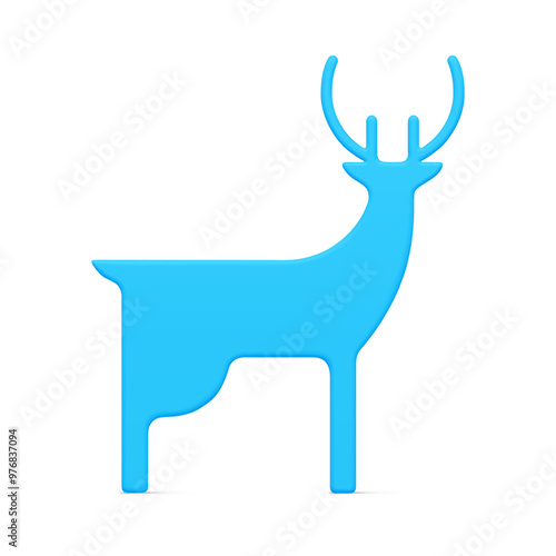Minimalist traditional blue horned deer three dimensional realistic vector illustration. Glossy Christmas decorative design template isolated on white. Luxury New Year Christmas animal toy mockup