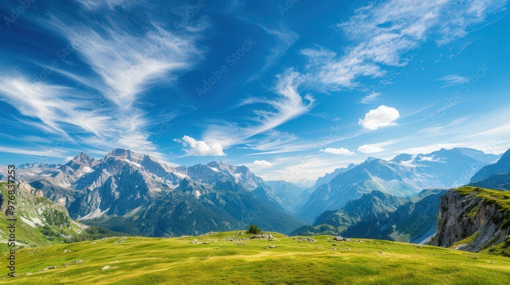 Obraz premium Serene Mountain Vista with Open Sky for Personal Messages, tranquil peaks, expansive views, inviting blank space, perfect for heartfelt notes and memories