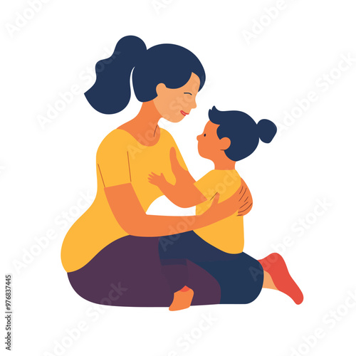 A woman taking care of a child