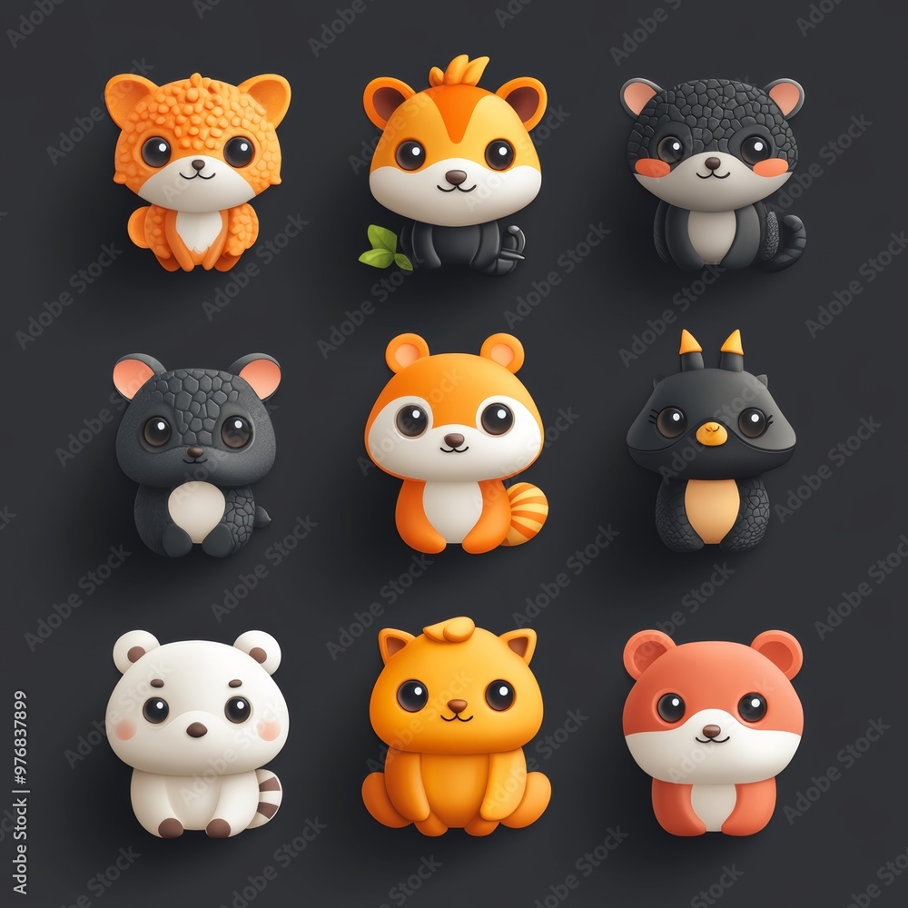 Cute Cartoon Animal Icons 3D Rendered Set of Nine Animals Cute Cartoon Animal Icons 3D Rendered Set of Nine Animals