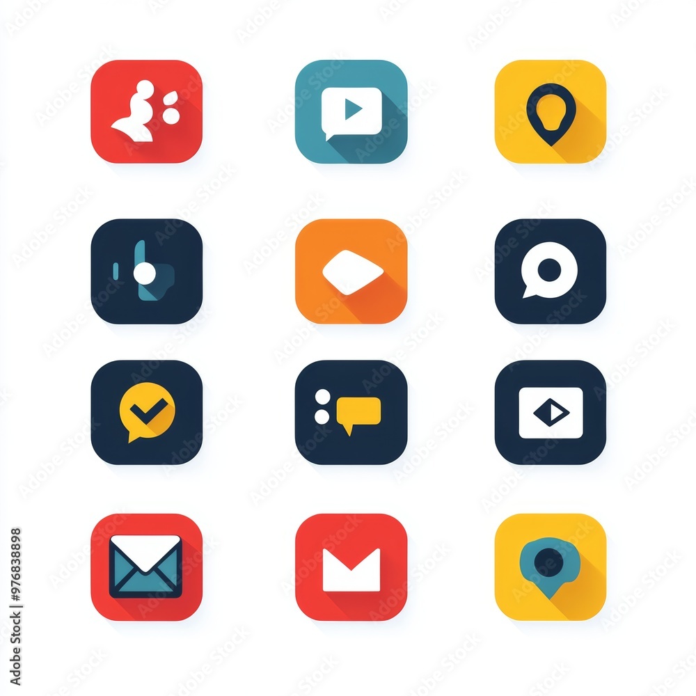 Flat Design App Icons Set with Long Shadow Flat Design App Icons Set with Long Shadow