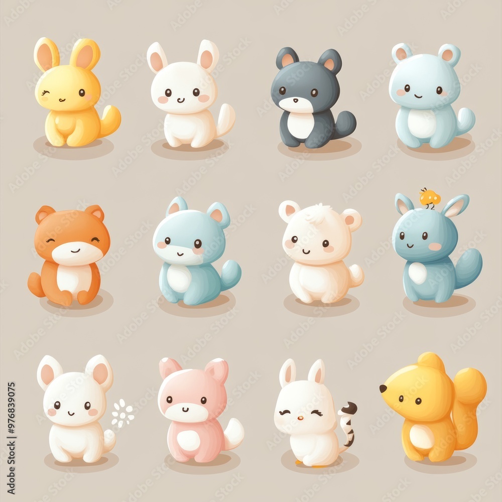 Obraz premium Cute Cartoon Animal Characters Illustration Set