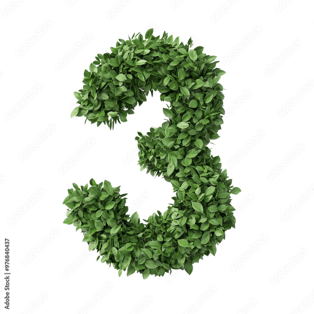 Number three made of green leaves, symbolizing nature and sustainability Number three made of green leaves, symbolizing nature and sustainability