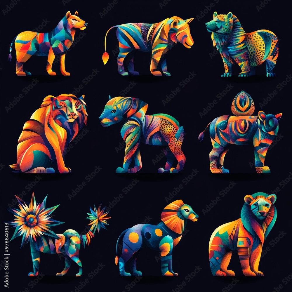 Obraz premium Colorful Abstract Geometric Wildlife Animals Set