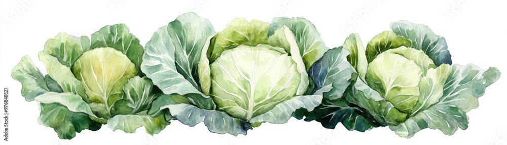 A vibrant illustration of fresh cabbages showcasing their leafy textures and green hues, perfect for food-related designs. A vibrant illustration of fresh cabbages showcasing their leafy textures and green hues, perfect for food-related designs.
