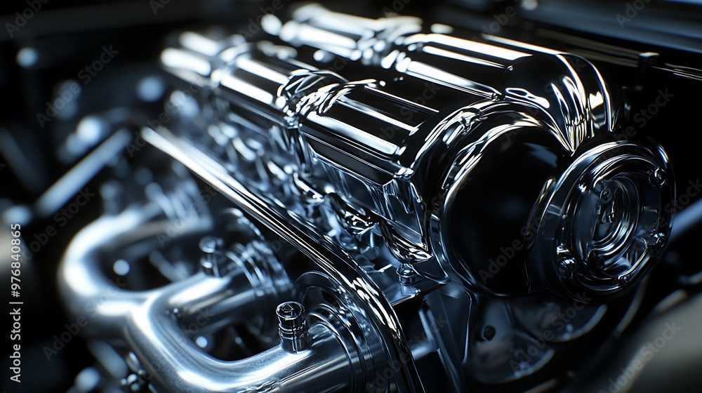 Chrome Engine Close Up Powerful Mechanical Design Chrome Engine Close Up Powerful Mechanical Design