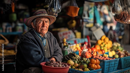 Street Vendor Selling Goods in a Vibrant Marketplace