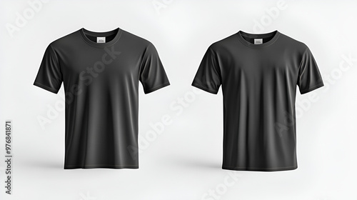 Blank black clean tshirt mockup isolated in front and back views 3D rendering Empty gray undershirt model mockup Clear dark classic soccer shirt template