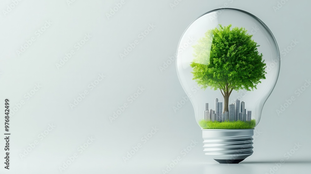A light bulb encasing a green tree symbolizes the fusion of nature and technology, highlighting eco-friendly innovations. A light bulb encasing a green tree symbolizes the fusion of nature and technology, highlighting eco-friendly innovations.